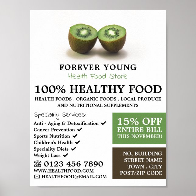 Kiwi Fruit, Health Food Store Advertising Poster (Front)