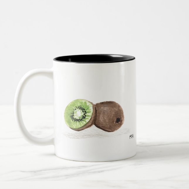Kiwi fruit watercolour Two-Tone coffee mug (Left)