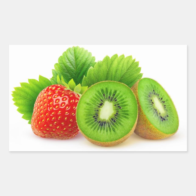 Kiwi fruits and strawberry rectangular sticker (Front)