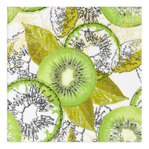Kiwi, fruity, green and white, fresh, juicy, white acrylic print