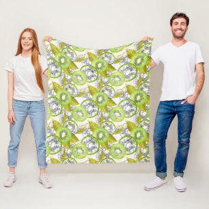Kiwi, fruity, green and white, fresh, juicy, white fleece blanket