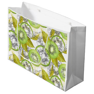 Kiwi, fruity, green and white, fresh, juicy, white large gift bag