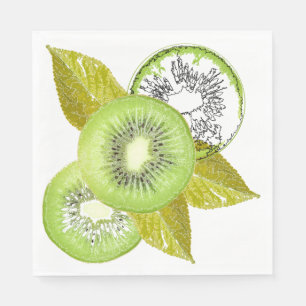 Kiwi, fruity, green and white, fresh, juicy, white napkin