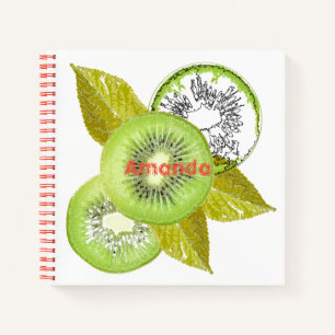 Kiwi, fruity, green and white, fresh, juicy, white notebook