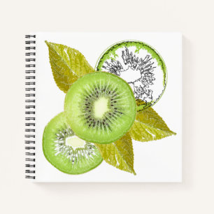 Kiwi, fruity, green and white, fresh, juicy, white notebook
