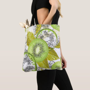 Kiwi, fruity, green and white, fresh, juicy, white tote bag