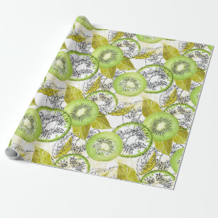 Kiwi, fruity, green and white, fresh, juicy, white wrapping paper