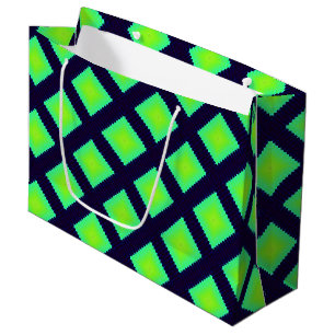 Kiwi Green And Navy Blue Geometric Pattern Large Gift Bag