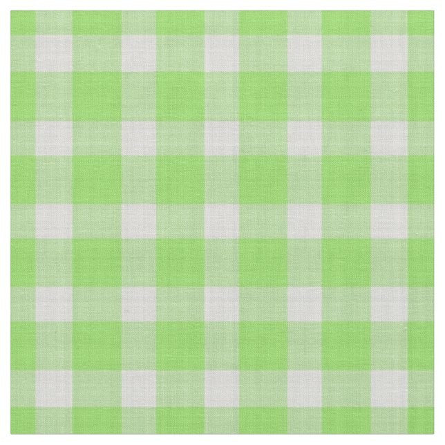 Kiwi Green and white checkered plaid gingham Fabric (Close Up)