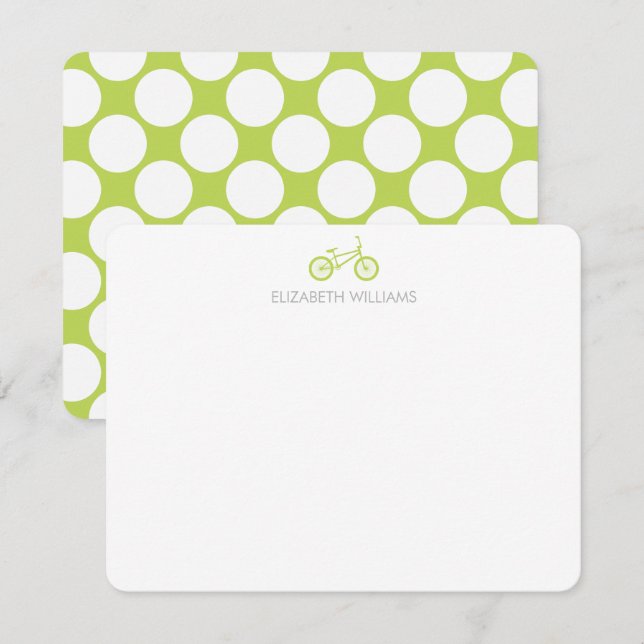 Kiwi Green Bicycle and Large Dots Note Cards (Front/Back)