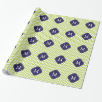 Kiwi Green & Blue Zigzags Pattern Monogram