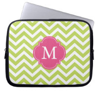 Kiwi Green & Fuschia Zigzags Pattern Monogram