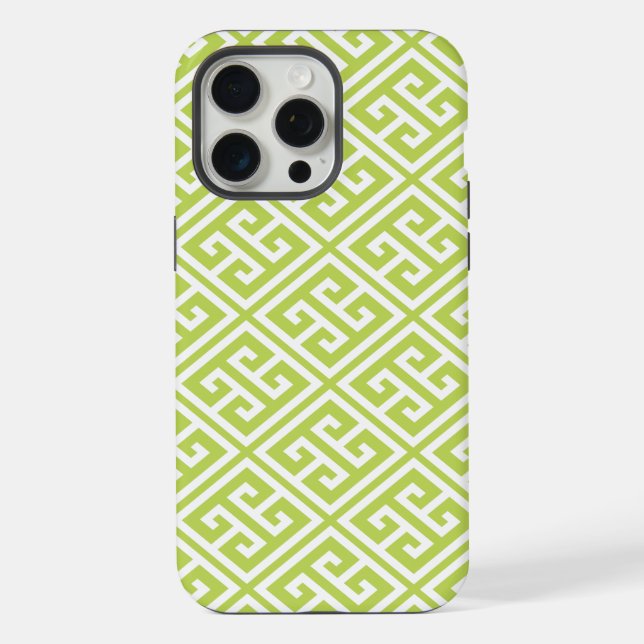 Kiwi Green Greek Key Pattern iPhone Case (Back)