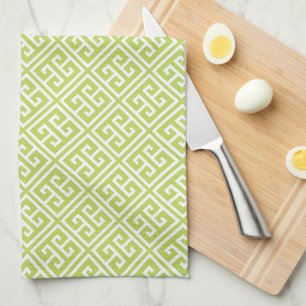 Kiwi Green Greek Key Pattern Tea Towel