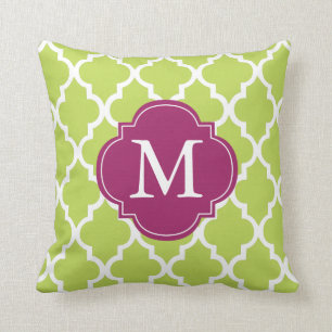 Kiwi Green Monogrammed Quatrefoil Cushion
