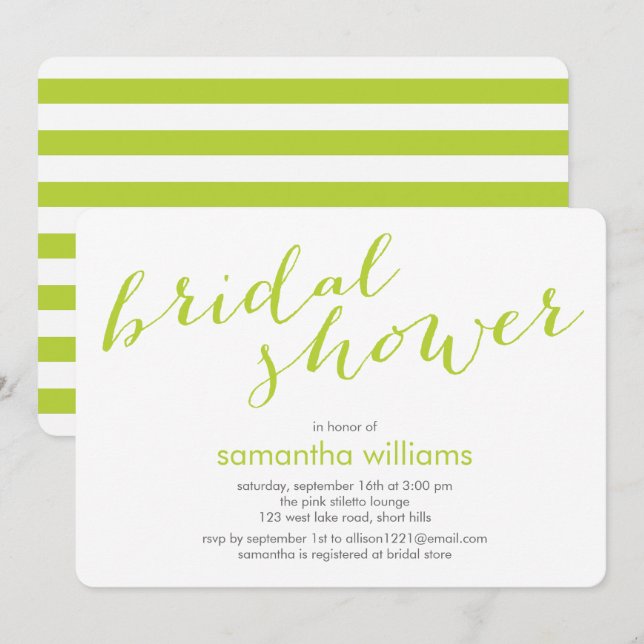 Kiwi Green Stripes Bridal Shower Invitation (Front/Back)