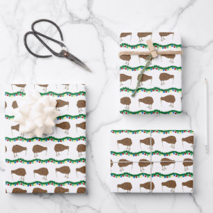 Kiwi Holiday Wrapping Paper Flat Sheet Set of 3