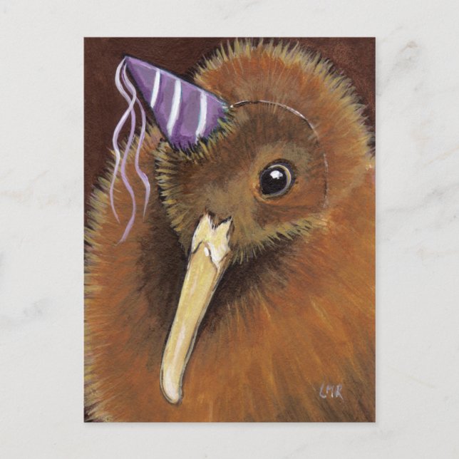 Kiwi in a Party Hat - Bird Art Postcards (Front)