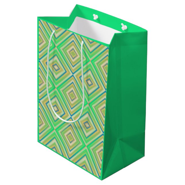 Kiwi Lime Green Alternative Diamond Pattern Medium Gift Bag (Back Angled)