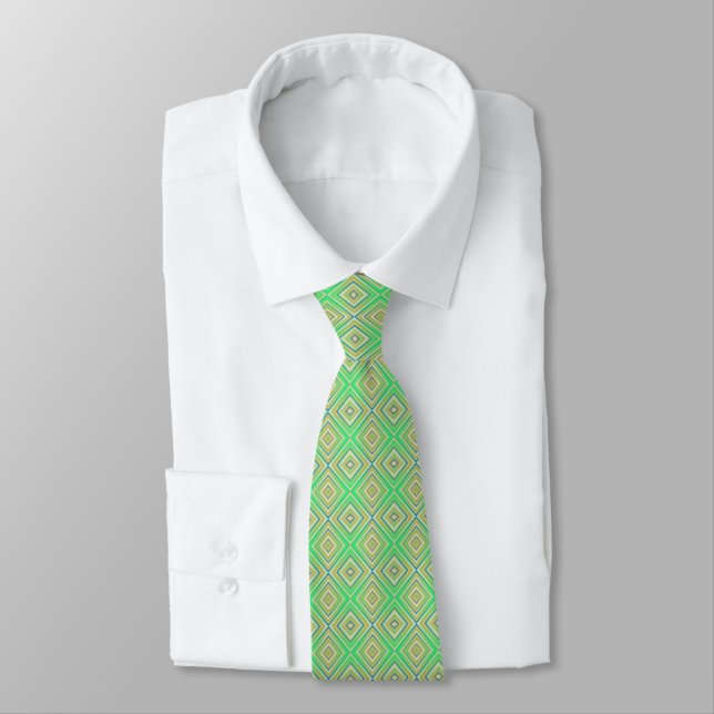 Kiwi Lime Green Alternative Diamond Pattern Tie (Tied)