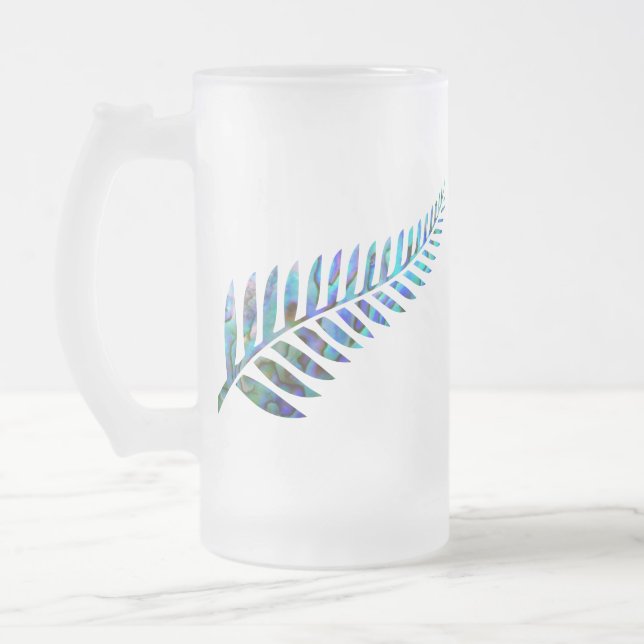 KIWI NEW ZEALAND FERN PAUA FROSTED GLASS BEER MUG (Left)