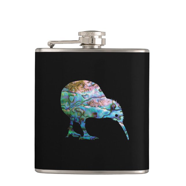 KIWI NEW ZEALAND KIWI BIRD PAUA HIP FLASK (Front)