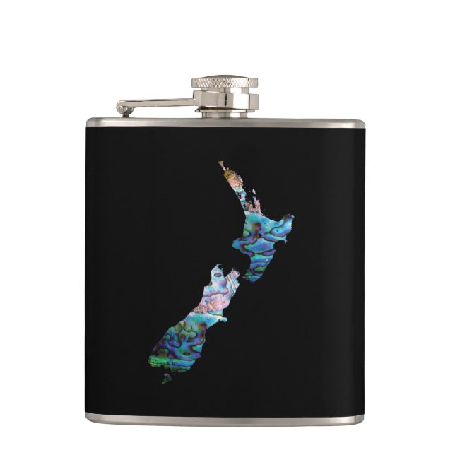 KIWI NEW ZEALAND MAP PAUA HIP FLASK (Front)