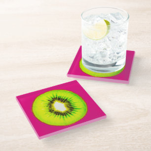 Kiwi Pattern Glass Coaster