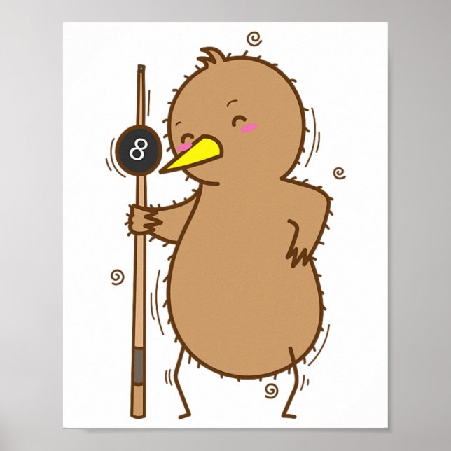 Kiwi Playing Billiards Bird And Fruit  Poster (Front)