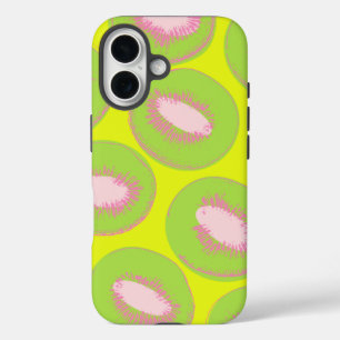Kiwi Pop Art Fruit Pattern in Chartreuse and Pink iPhone 16 Case