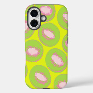 Kiwi Pop Art Fruit Pattern in Chartreuse and Pink iPhone 16 Case