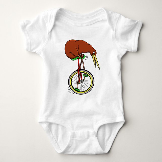 Kiwi Riding A Unicycle Baby Bodysuit (Front)