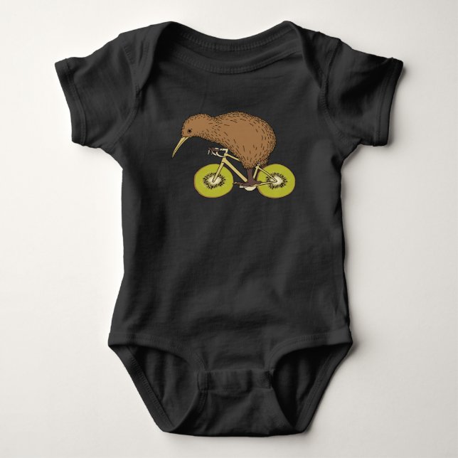 Kiwi Riding Bike With Kiwi Wheels Baby Bodysuit (Front)