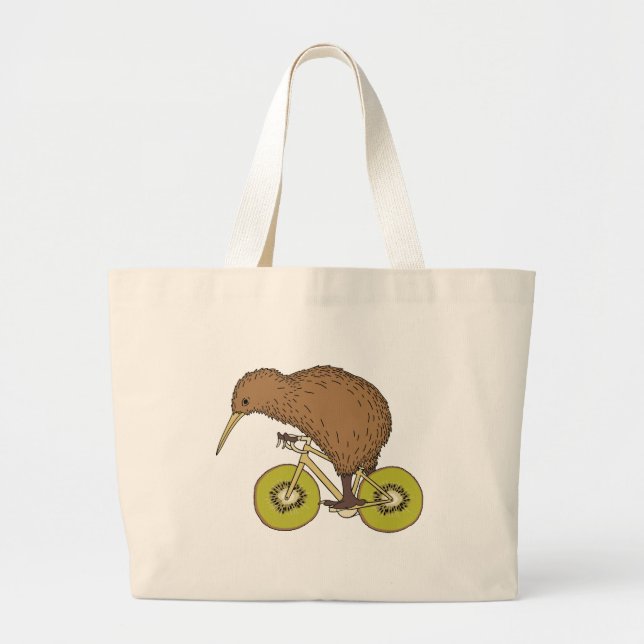 Kiwi Riding Bike With Kiwi Wheels Large Tote Bag (Front)