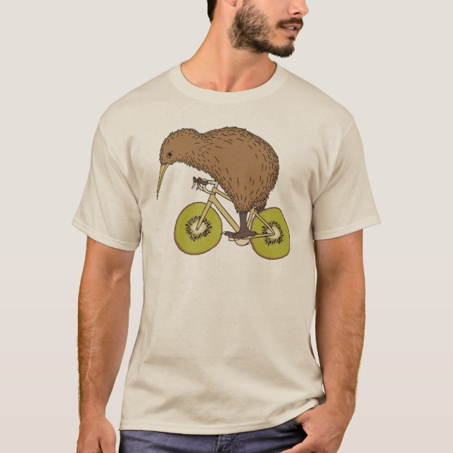 Kiwi Riding Bike With Kiwi Wheels T-Shirt (Front)
