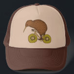 Kiwi Riding Bike With Kiwi Wheels Trucker Hat<br><div class="desc">Kiwi Riding Bike With Kiwi Wheels 

design/ illustration by mike joos... 
web- http://www.mikejoos.com</div>