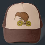 Kiwi Riding Bike With Kiwi Wheels Trucker Hat<br><div class="desc">Kiwi Riding Bike With Kiwi Wheels 

design/ illustration by mike joos... 
web- http://www.mikejoos.com</div>