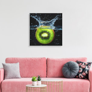 Kiwi Slice Splashing Into Water Canvas Print