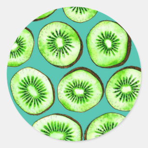 Kiwi slices on turquoise classic round sticker