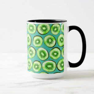 Kiwi slices on turquoise mug