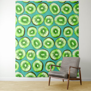 Kiwi slices on turquoise tapestry