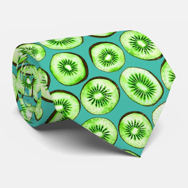 Kiwi slices on turquoise tie (Rolled)