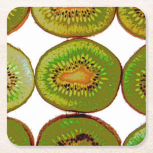 Kiwi slices square paper coaster