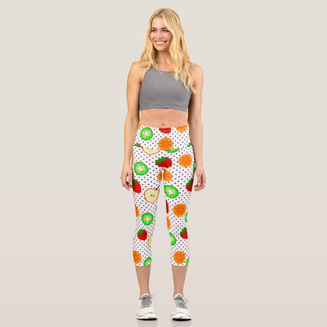 kiwi strawberry apple fruit dots capri leggings (Front)