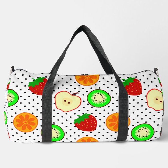 kiwi strawberry apple fruit dots duffle bag (Front)