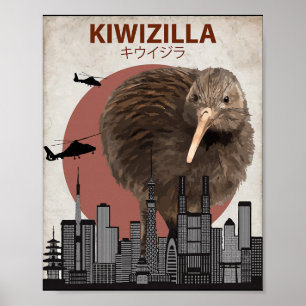 Kiwizilla Funny Kiwi New Zealand Bird Lovers Gift Poster