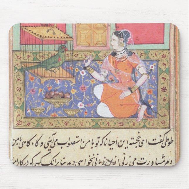 Kjujista, the Merchant's Wife, talking to a Parrot Mouse Pad (Front)