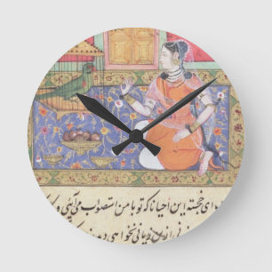 Kjujista, the Merchant's Wife, talking to a Parrot Round Clock