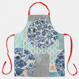 Klassisches Patchworkmuster in Indigo und Türkis Apron