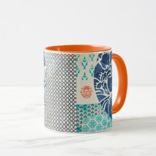 Klassisches Patchworkmuster in Indigo und Türkis Mug
